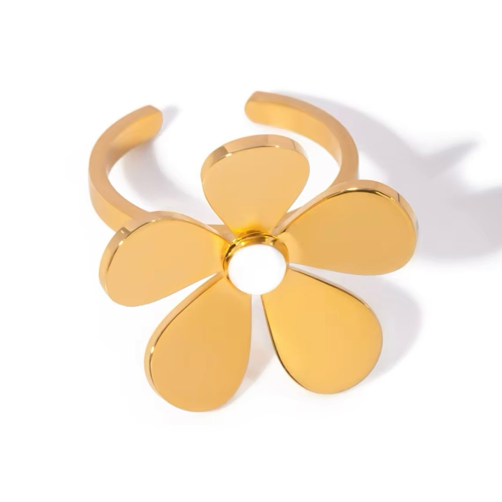 ◾️18K Gold Plated White Oil Dripping Daisy Open Ring